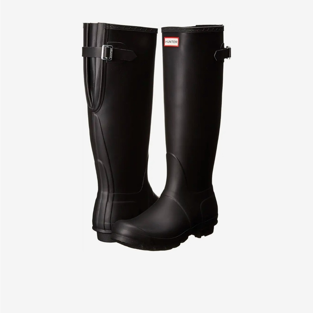 Hunter original Black Tall Rain Boots- wide calf/ adjustable back and socks